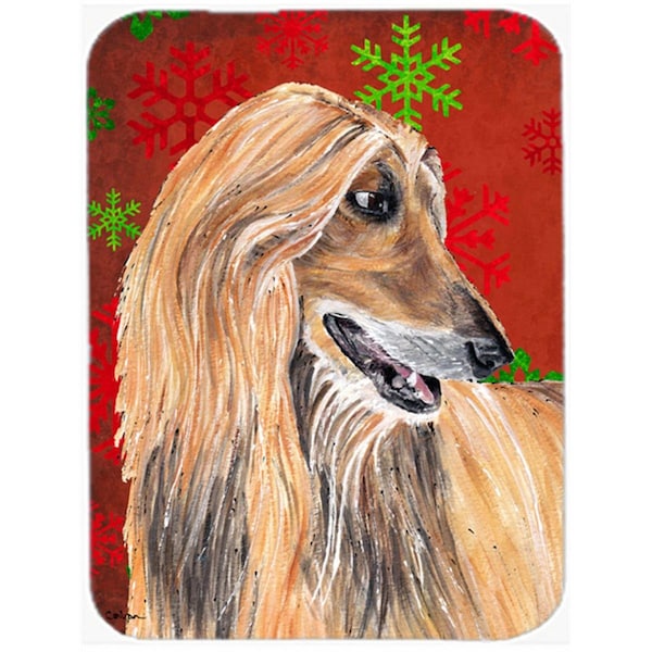 Carolines Treasures Afghan Hound Red Snowflakes Holiday Christmas Glass Cutting Board - Large - SC9501LCB