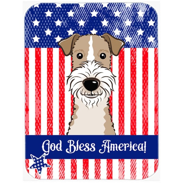 Carolines Treasures God Bless American Flag with Wire Haired Fox Terrier Glass Cutting Board- Large - BB2177LCB