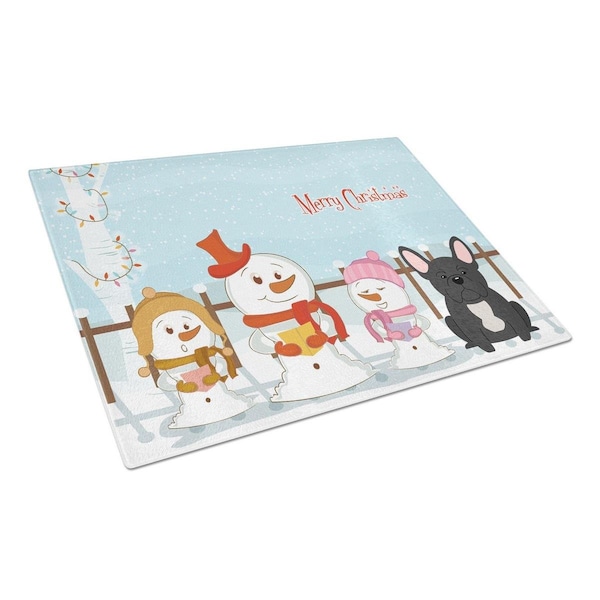 Carolines Treasures Merry Christmas Carolers French Bulldog Black Glass Cutting Board, Large - BB2345LCB