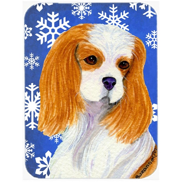 Carolines Treasures Cavalier Spaniel Winter Snowflakes Holiday- Glass Cutting Board - Large - SS4665LCB
