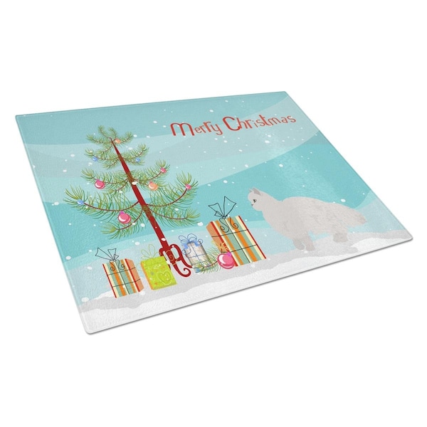 Carolines Treasures White Persian Traditional Cat Merry Christmas Glass Cutting Board - Large - CK4681LCB