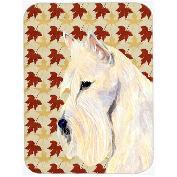 Carolines Treasures 12 x 15 in. Scottish Terrier Wheaten Fall Leaves Portrait Glass Cutting Board- Large - SS4326LCB