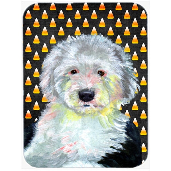 Carolines Treasures Old English Sheepdog Candy Corn Halloween Portrait Glass Cutting Board - Large - LH9046LCB
