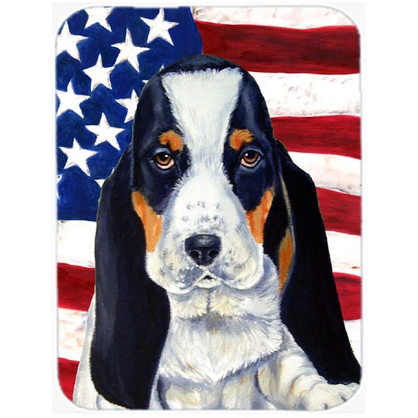 Carolines Treasures USA American Flag with Basset Hound Glass Cutting Board - Large- 15 H x 12 L in. - LH9015LCB