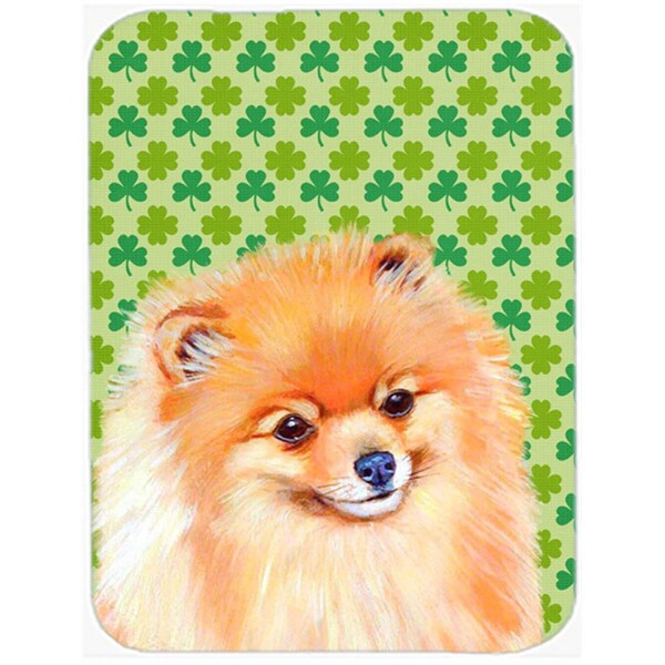 Carolines Treasures 15 x 12 in. Pomeranian St. Patricks Day Shamrock Portrait Glass Cutting Board - Large - LH9215LCB