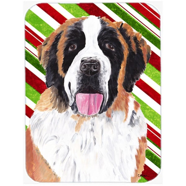 Carolines Treasures 15 x 12 in. Saint Bernard Candy Cane Holiday Christmas Glass Cutting Board - Large - SC9342LCB