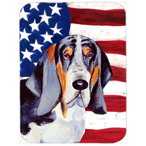 Carolines Treasures USA American Flag with Basset Hound Glass Cutting Board - Large- 15 H x 12 L in. - LH9014LCB
