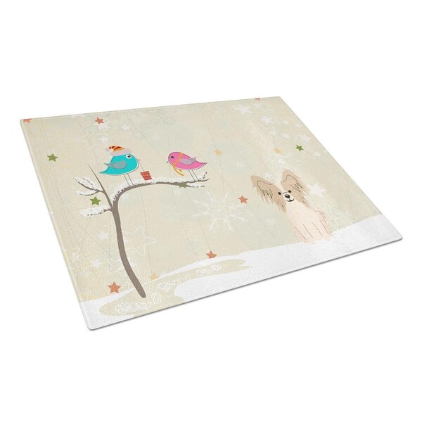 Carolines Treasures Christmas Presents Between Friends Papillon Sable White Glass Cutting Board, Large - BB2549LCB