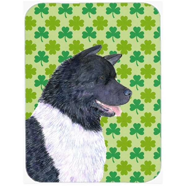 Carolines Treasures 12 x 15 in. Akita St. Patricks Day Shamrock Portrait Glass Cutting Board- Large - SS4452LCB