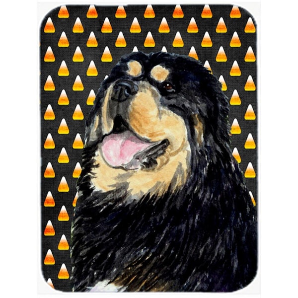 Carolines Treasures 15 x 12 in. Tibetan Mastiff Candy Corn Halloween Portrait Glass Cutting Board - Large - SS4305LCB