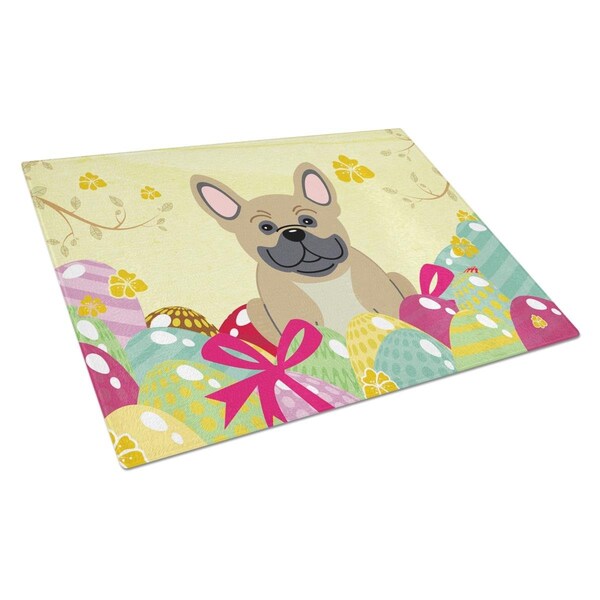 Carolines Treasures Easter Eggs French Bulldog Cream Glass Cutting Board Large - BB6010LCB
