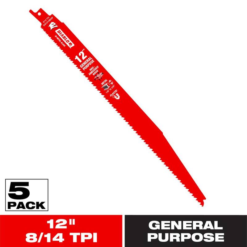 DIABLO 12 pulgadas 8/14 TPI cuchillas de sierra reciproca bimetal para cortes de propósito general - DS1214BGP5