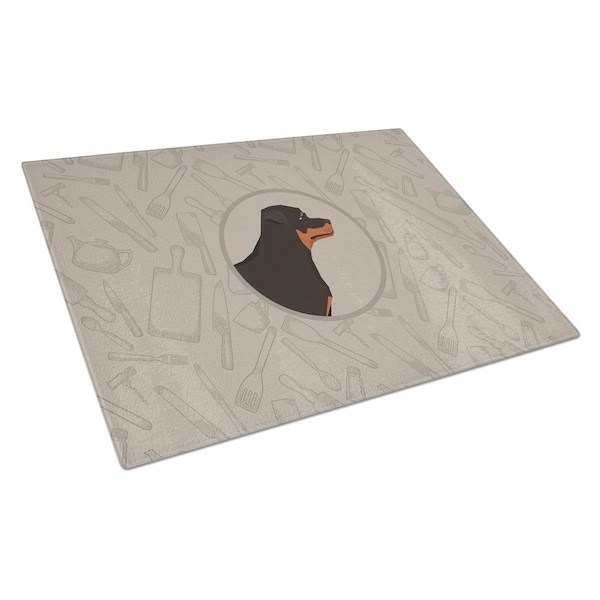Carolines Treasures Rottweiler in the Kitchen Glass Cutting Board Large - CK2205LCB