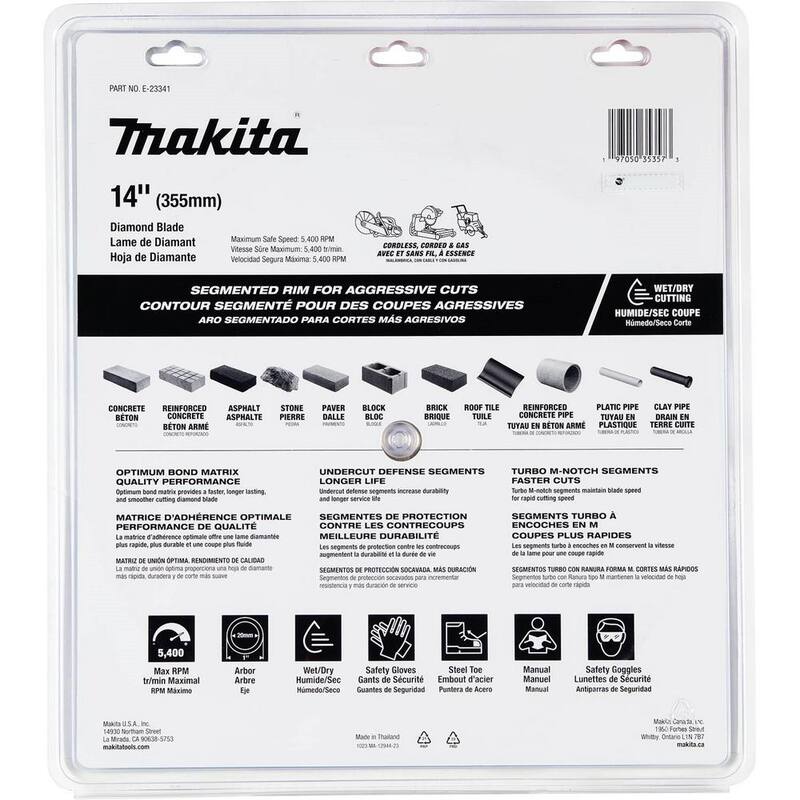 Disco de Diamante Makita de 14 pulgadas con Borde Segmentado para Todo Tipo de Cortes - E-23341