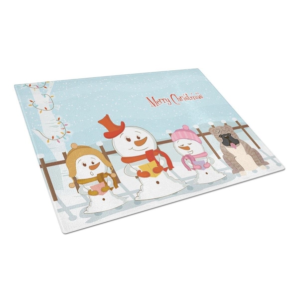 Carolines Treasures Merry Christmas Carolers English Bulldog Grey Brindle Glass Cutting Board, Large - BB2457LCB