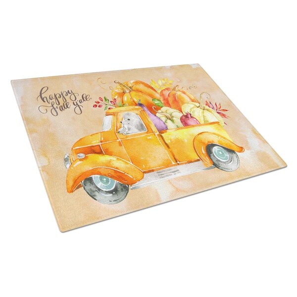 Carolines Treasures Fall Harvest White Poodle Glass Cutting Board Large - CK2678LCB