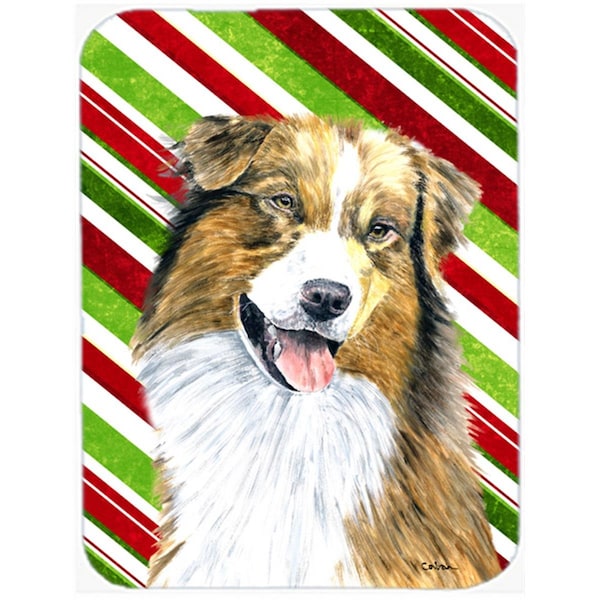 Carolines Treasures 15 x 12 in. Australian Shepherd Candy Cane Holiday Christmas Glass Cutting Board - Large - SC9357LCB