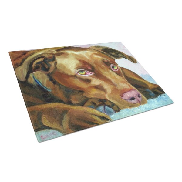 Carolines Treasures Chocolate Labrador Waiting Glass Cutting Board Large - 7420LCB