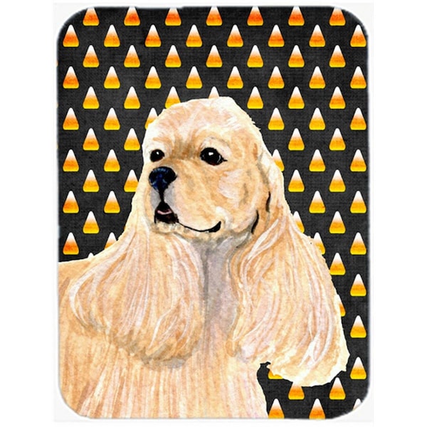 Carolines Treasures 15 x 12 in. Cocker Spaniel Candy Corn Halloween Portrait Glass Cutting Board - Large - SS4315LCB