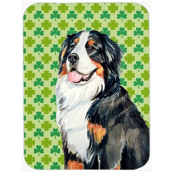 Carolines Treasures 15 x 12 in. Bernese Mountain Dog St. Patricks Day Shamrock Glass Cutting Board - Large - LH9199LCB