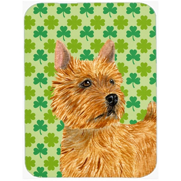 Carolines Treasures Norwich Terrier St. Patricks Day Shamrock Portrait Glass Cutting Board- Large - SS4430LCB