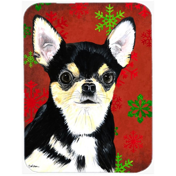 Carolines Treasures Chihuahua Red And Green Snowflakes Holiday Christmas Glass Cutting Board - Large - SC9439LCB