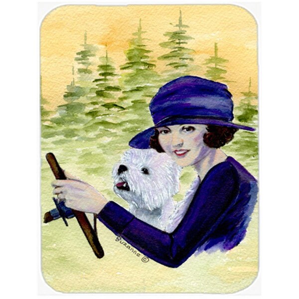 Carolines Treasures Woman driving with her Westie Glass Cutting Board - Large- 15 H x 12 L in. - SS8532LCB