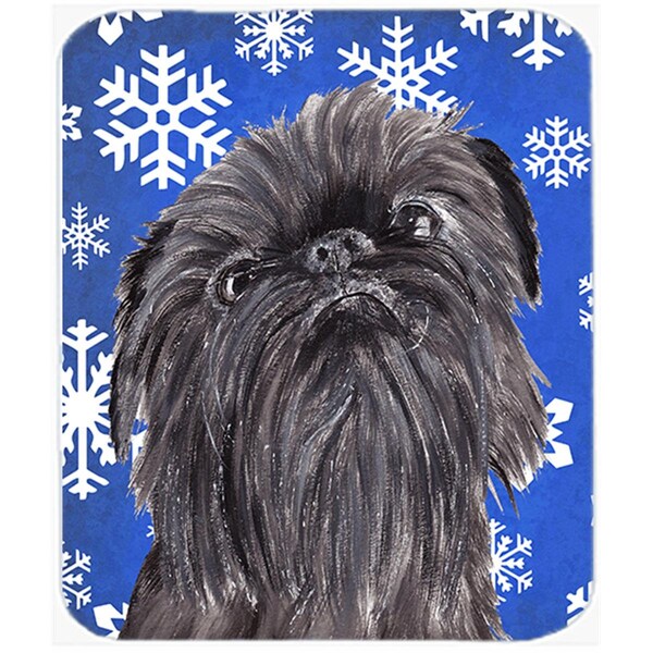 Carolines Treasures 15 x 12 in. Brussels Griffon Blue Snowflake Winter Glass Cutting Board- Large - SC9601LCB