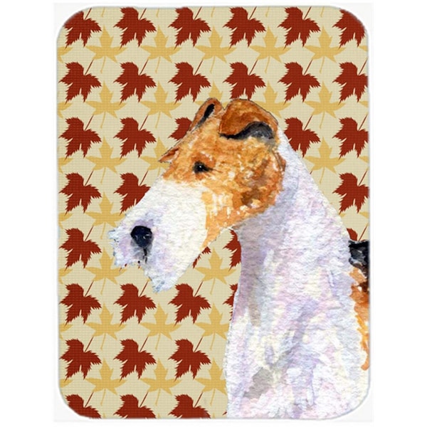 Carolines Treasures 12 x 15 in. Fox Terrier Fall Leaves Portrait Glass Cutting Board- Large - SS4378LCB