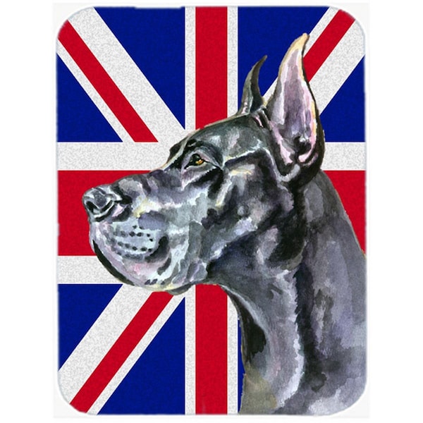 Carolines Treasures Black Great Dane With English Union Jack British Flag Glass Cutting Board- Large - LH9599LCB