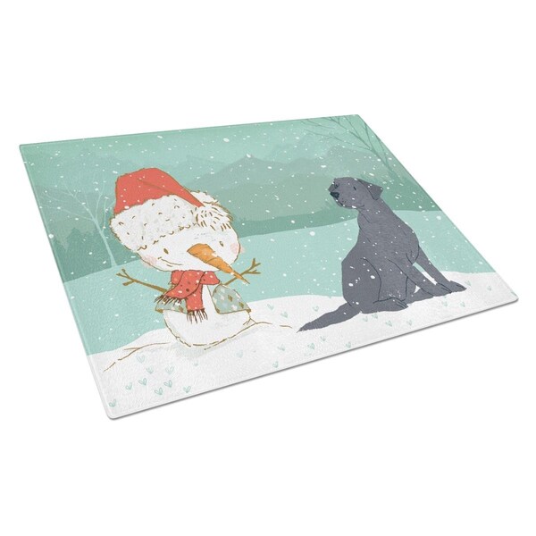Carolines Treasures Black Labrador Snowman Christmas Glass Cutting Board Large - CK2047LCB