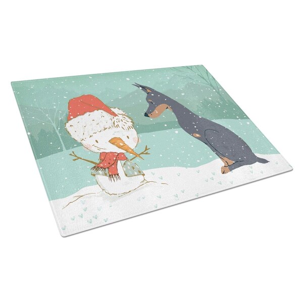 Carolines Treasures Doberman & Snowman Christmas Glass Cutting Board Large - CK2038LCB