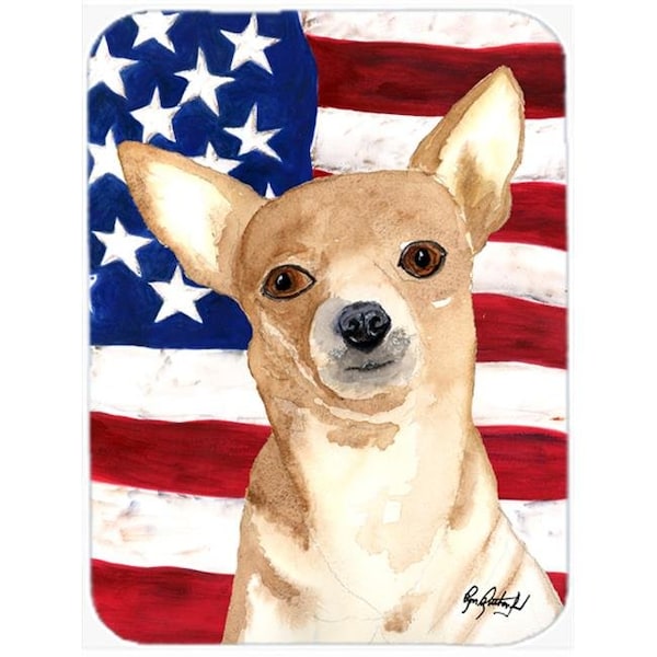 Carolines Treasures Carolines Treasures RDR3009LCB Usa American Flag Chihuahua Glass Cutting Board - Large - RDR3009LCB