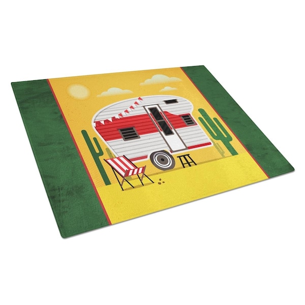 Carolines Treasures Greatest Adventure Retro Camper Desert Glass Cutting Board Large - BB5479LCB