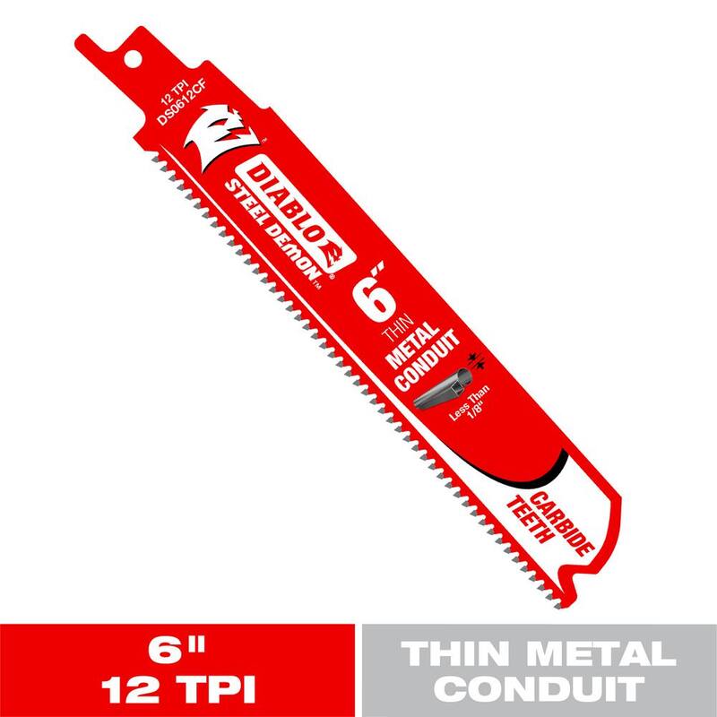 DIABLO 6 pulgadas 12 TPI Hoja de sierra reciproca Steel Demon Carbide Teeth para conducto de metal delgado - DS0612CF