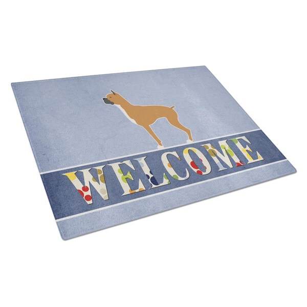 Carolines Treasures Boxer Welcome Glass Cutting Board Large - BB5557LCB