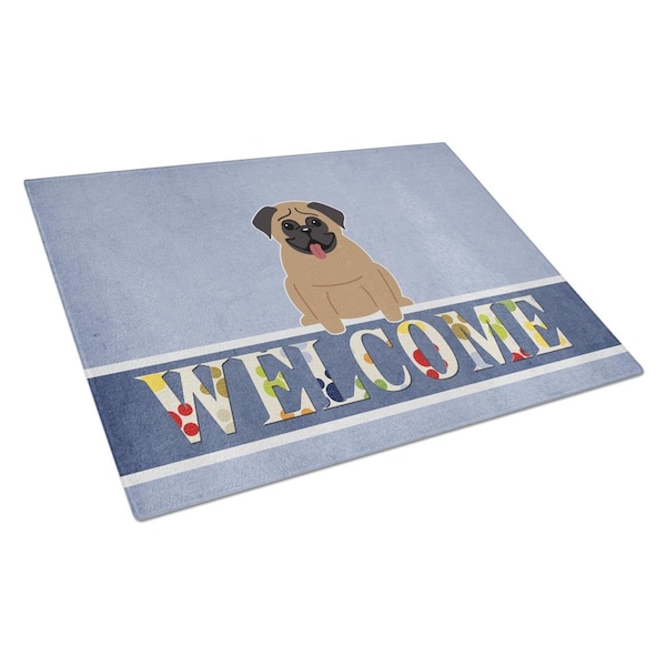Carolines Treasures Pug Brown Welcome Glass Cutting Board Large - BB5586LCB