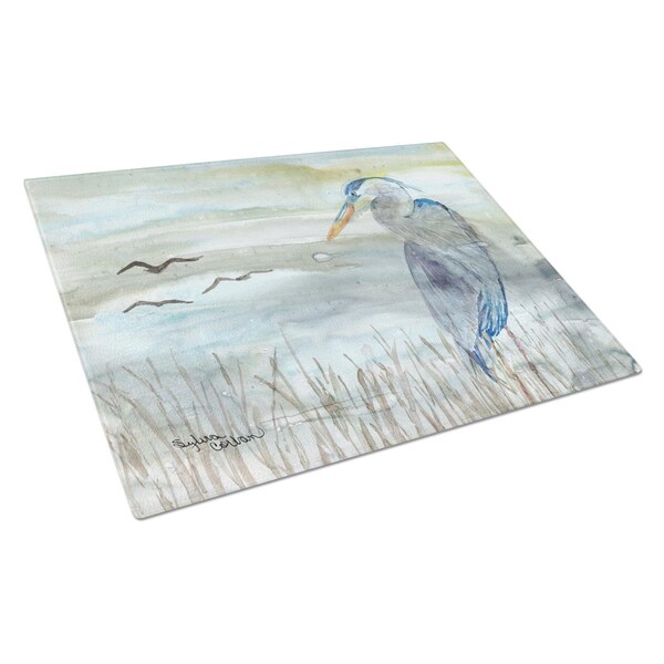 Carolines Treasures Blue Heron Watercolor Glass Cutting Board Large - SC2007LCB