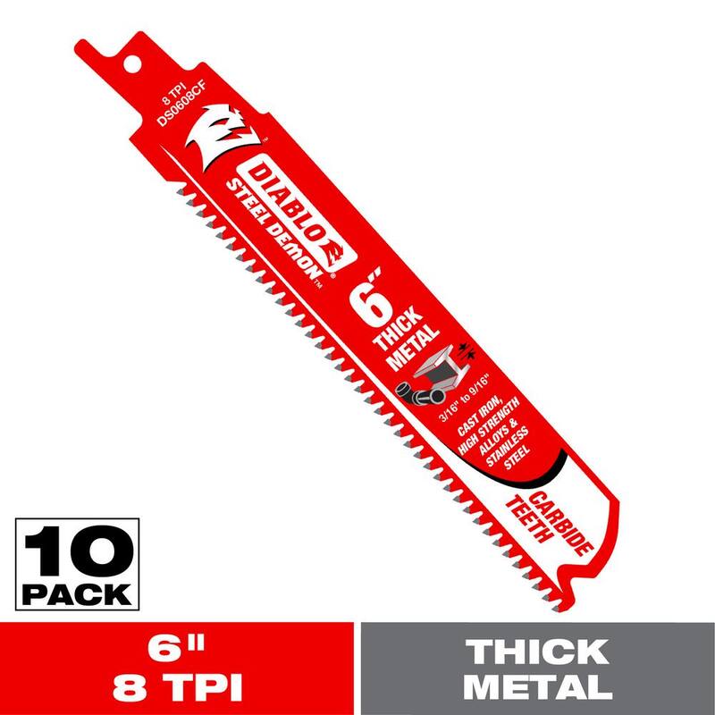 DIABLO 6 pulgadas 8 TPI Steel Demon Carbide Teeth Hojas de sierra alternativa para metal grueso - DS0608CF10