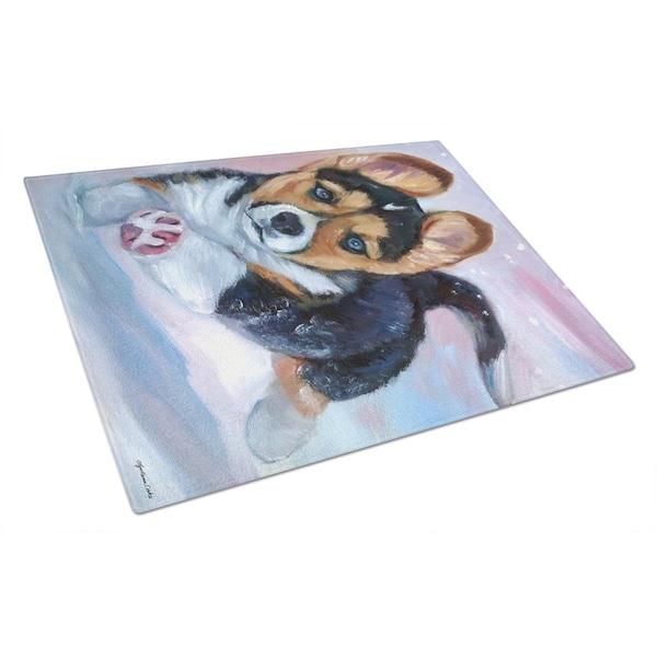 Carolines Treasures Puppy Chase Corgi Glass Cutting Board Large - 7371LCB