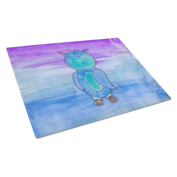 Carolines Treasures Blue Owl Watercolor Glass Cutting Board Large - BB7426LCB