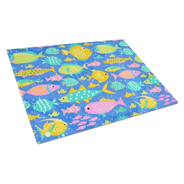 Carolines Treasures Little Colorful Fishes Glass Cutting Board Large - VHA3034LCB