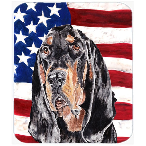 Carolines Treasures 15 X 12 In. Coonhound Black and Tan USA American Flag Glass Cutting Board Large Size - SC9511LCB