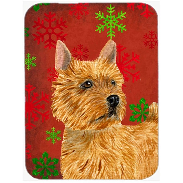 Carolines Treasures Norwich Terrier Red And Green Snowflakes Christmas Glass Cutting Board - Large - SS4706LCB
