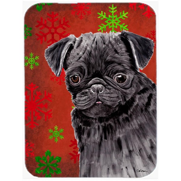 Carolines Treasures Pug Red And Green Snowflakes Holiday Christmas Glass Cutting Board - Large - SC9406LCB