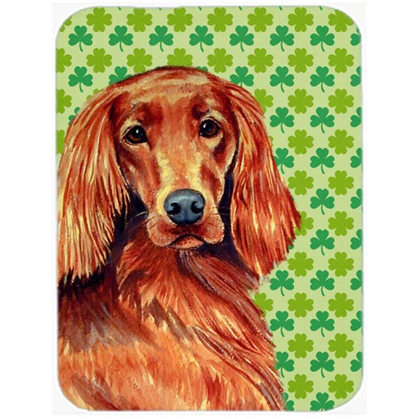 Carolines Treasures 15 x 12 in. Irish Setter St. Patricks Day Shamrock Portrait Glass Cutting Board - Large - LH9209LCB
