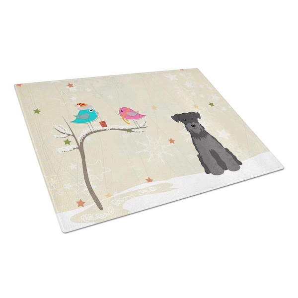 Carolines Treasures Christmas Presents Between Friends Miniature Schanuzer Black Glass Cutting Board, Large - BB2523LCB