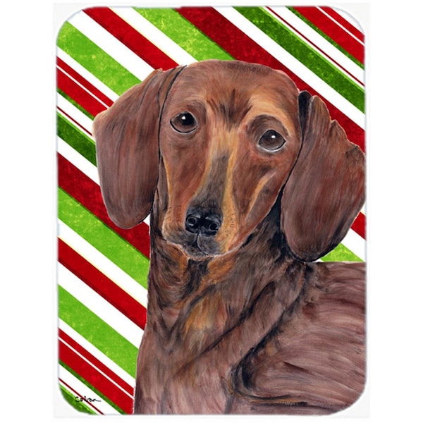 Carolines Treasures 15 x 12 in. Dachshund Candy Cane Holiday Christmas Glass Cutting Board - Large - SC9328LCB