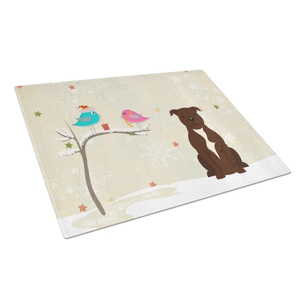 Carolines Treasures Christmas Presents Between Friends Staffordshire Bull Terrier Chocolate Glass Cutting Board, Large - BB2520LCB