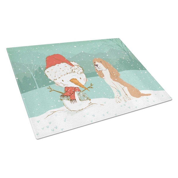 Carolines Treasures Red Spaniel Snowman Christmas Glass Cutting Board Large - CK2072LCB